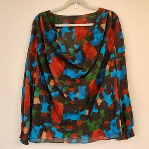 Alice + Olivia Multi Autumn Color Silk Blouse Women S/P Long Sleeve,Flawy,Classi